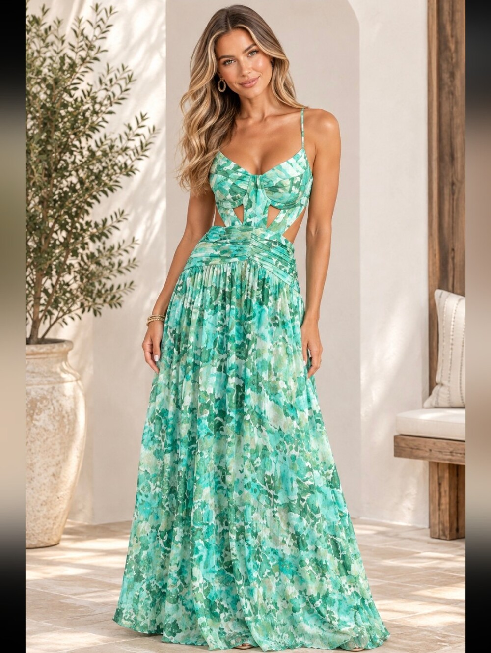 💚💚 SUMMER Green/Gold SHIMMER Maxi Dress 💚💚